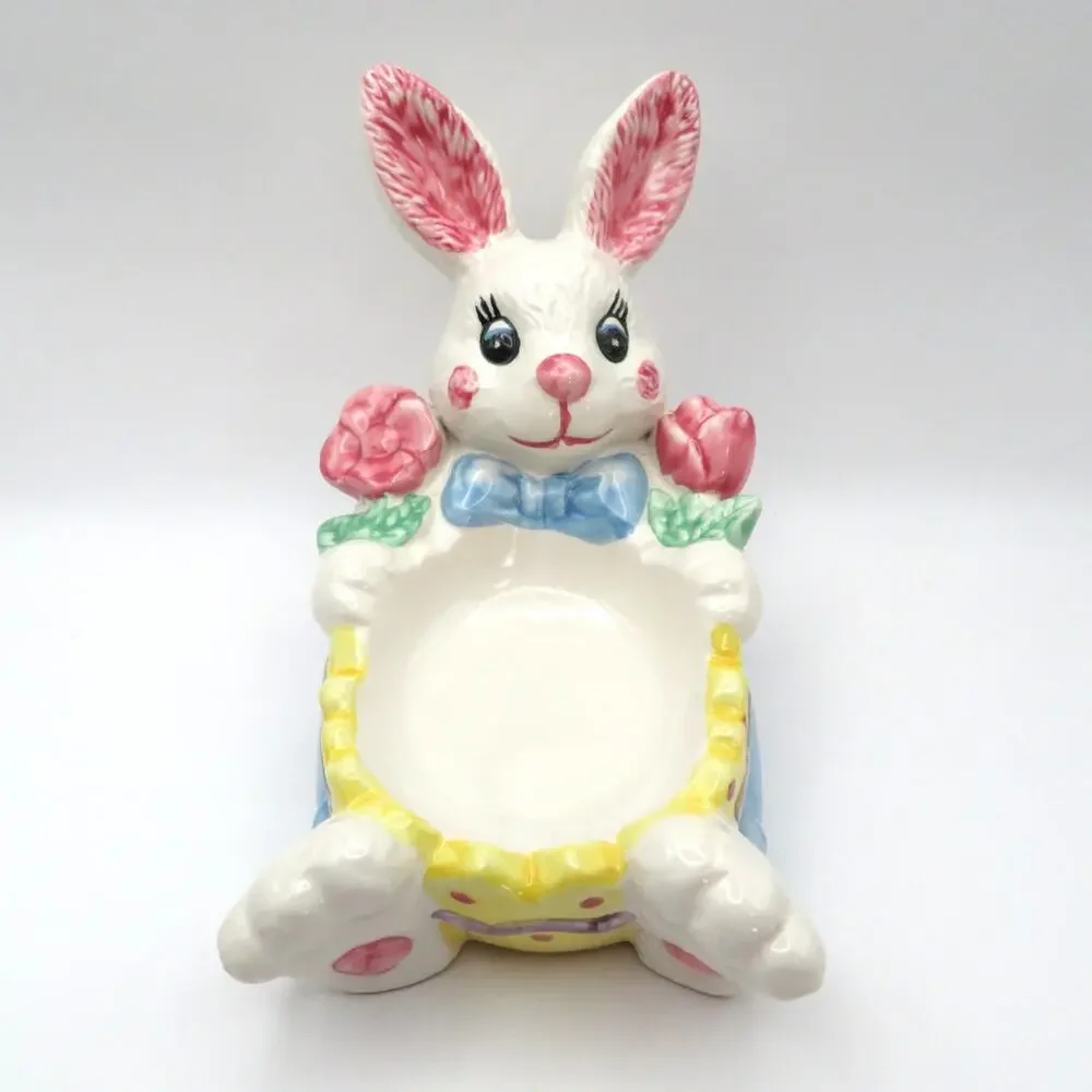 Vintage Hermitage Pottery Easter Bunny Rabbit Spongeware Dish Spring Decor 1997